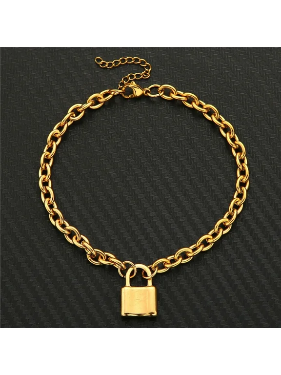 14K Gold Filled Fashion Foot Jewelry Featuring EyeCatching Padlock Charm Pendant, ModernStyle Leg Anklet, Chic SandalsReady Leg Chain Accessory for Women