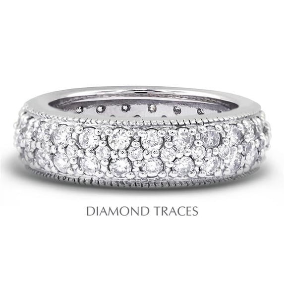 14K White Gold Pave Setting 2.65 Carat Total Natural Diamonds Two Row with Milgrain Eternity Ring