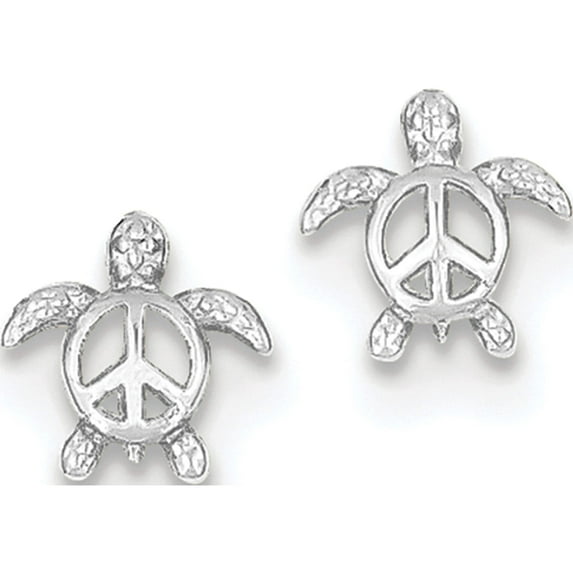 14K White Gold Peace Turtle Post Earrings (9 X 8) Made In United States tm777w