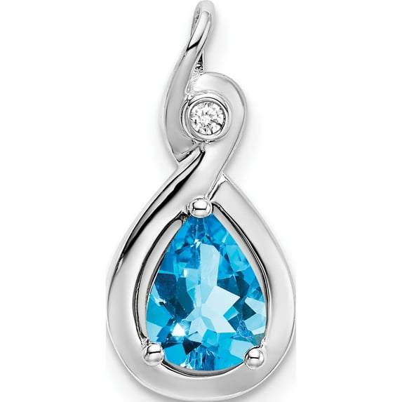 14K White Gold Pear Blue Topaz And Diamond Pendant (Width 9.4) (Length 19.5) - Jbsp