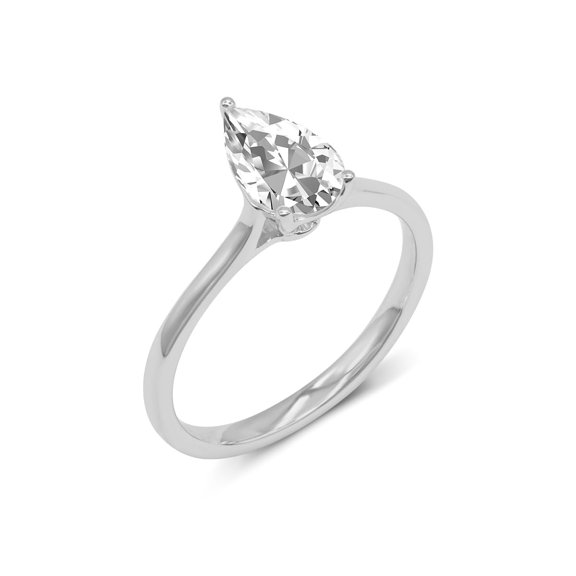 14K White Gold Pear Shape Lab Grown Diamond Cathedral Solitaire Engagement Ring - 2 Carat (Ring Size: 9.5)