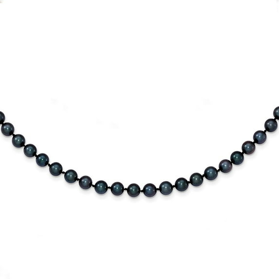 14K White Gold Pearl Chain Necklace 5-6 mm Round Black Saltwater Akoya Cultured 18 inch