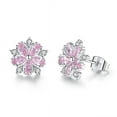 thumbnail image 1 of 14K White Gold Plated Pink Sapphire Flower Earrings, 1 of 4