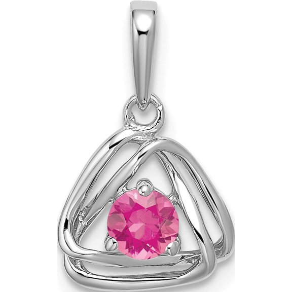 Jewelry by Sweet Pea 14K White Gold 4mm Round October/Pink Tourmaline Triangle Pendant