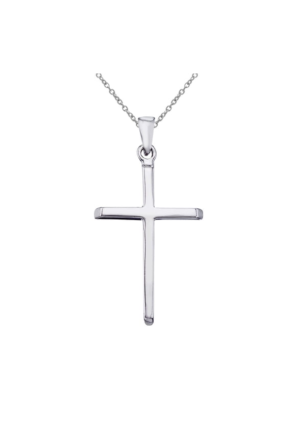14K White Gold Plain Cross Pendant