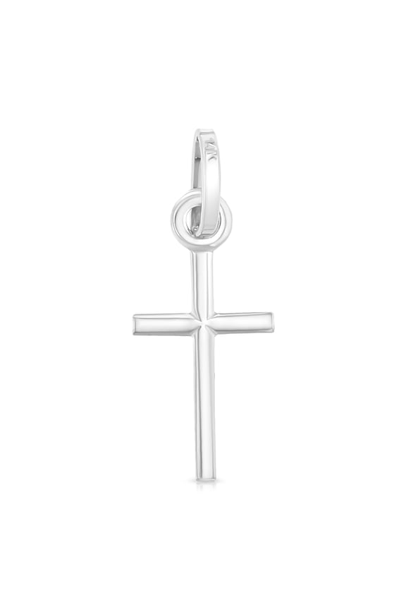 14K White Gold Plain Cross Religious Charm Pendant For Necklace or Chain
