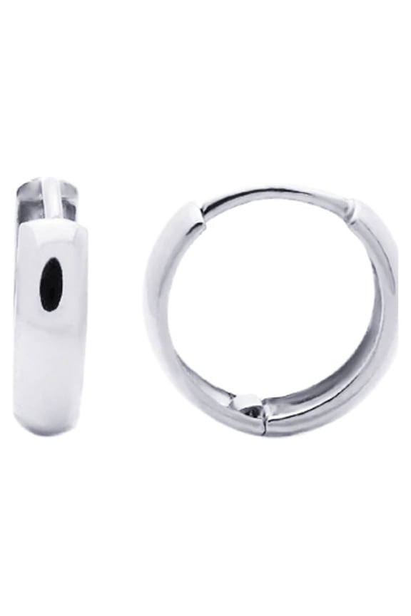14K White Gold Plain Domed 10 mm Length Huggie Hoop Earrings