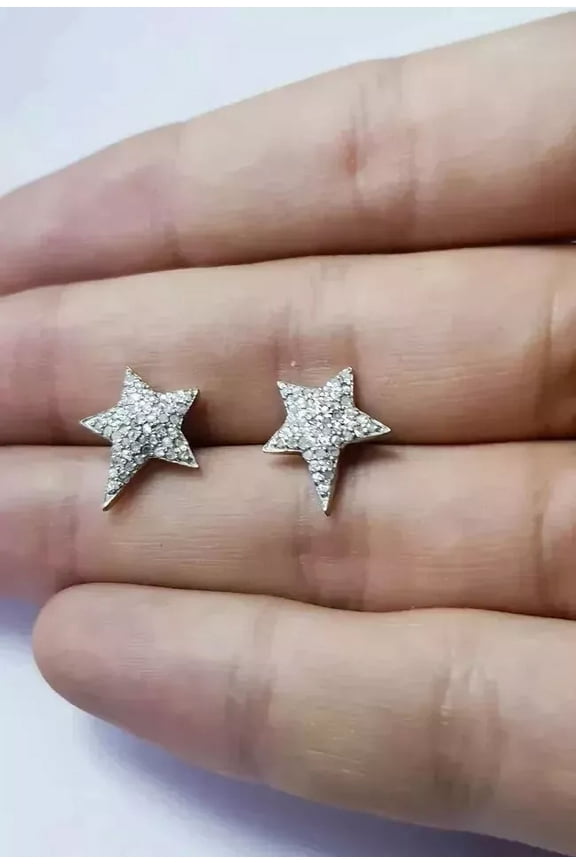 14K White Gold Plated 0.40 Ct Round Cut Lab-Created Diamond Star Shape Stud Earrings