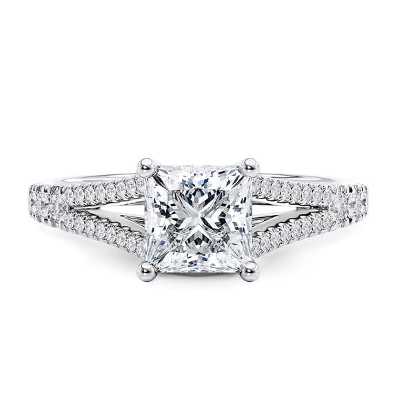 14K White Gold Plated 1.5 CT Princess Cut Moissanite Engagement Ring for Women