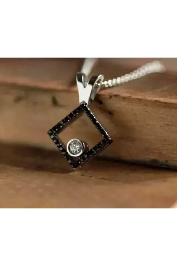 14K White Gold Plated 1.5Ct Round Cut Simulated Black Diamond Women's Pendant 925 Silver For Her