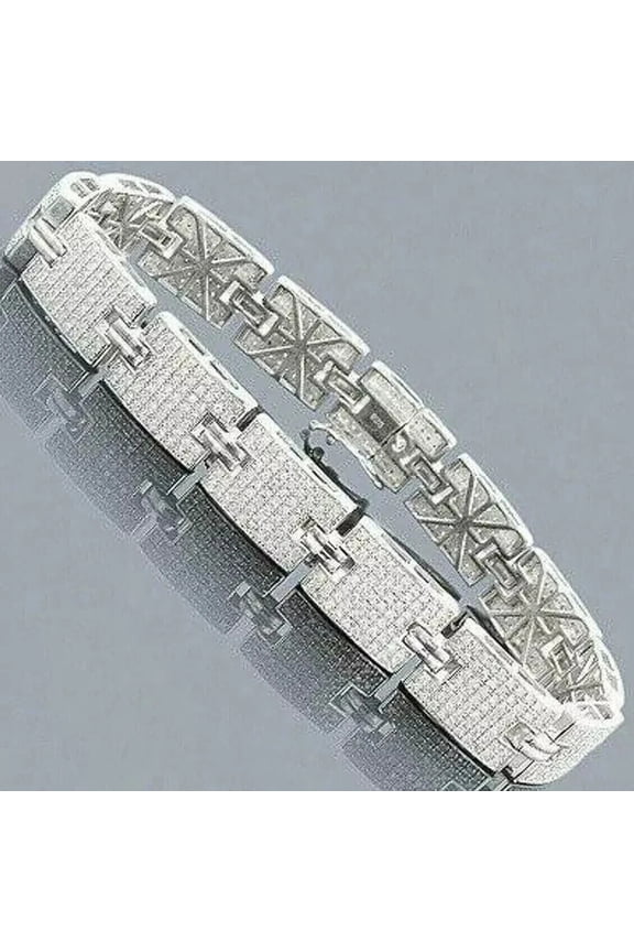 14K White Gold Plated 15 CT Round Cut White Moissanite Men's Tennis Bracelet