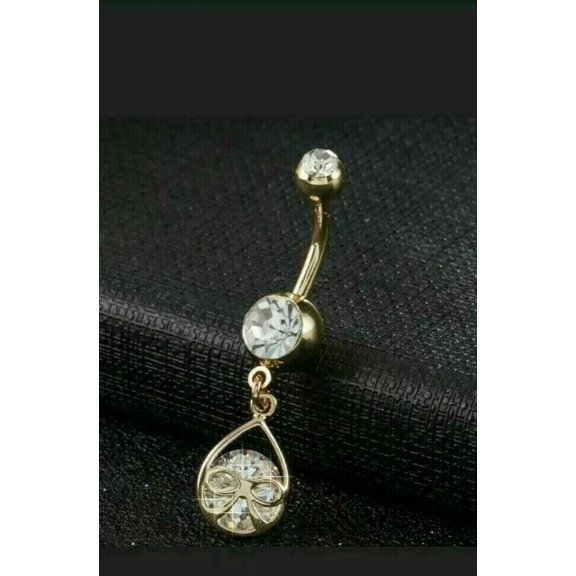 14K White Gold Plated 1Ct Round Cut Simulated Simple Womens Belly Button Ring 925 Sterling Silver