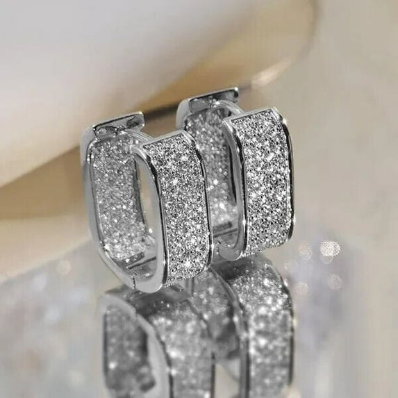 14K White Gold Plated 2.00Ct Round Cut Lab Created Diamond Huggie Hoop Earrings
