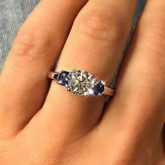 14K White Gold Plated 2 Ct Round Cut Lab-Created Diamond Women's Engagement Ring