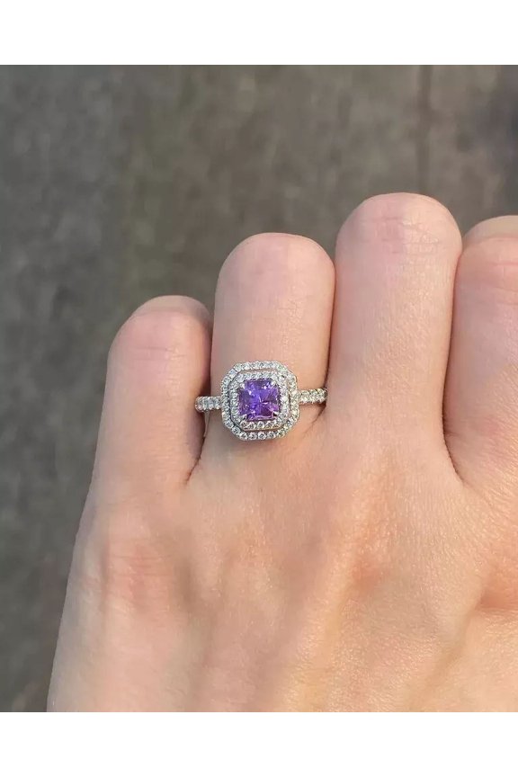 14K White Gold Plated 2Ct Asscher Cut Lab Created Purple Sapphire Diamond Wedding Engagement Ring