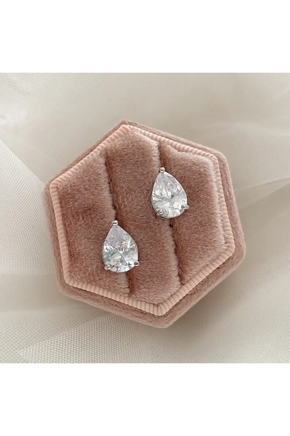 14K White Gold Plated 2Ct Pear Cut Lab Created Diamond Daily use Stud Earrings