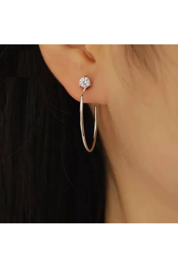 14K White Gold Plated 2Ct Round Cut Lab Created Diamond Hoop Earrings Women's