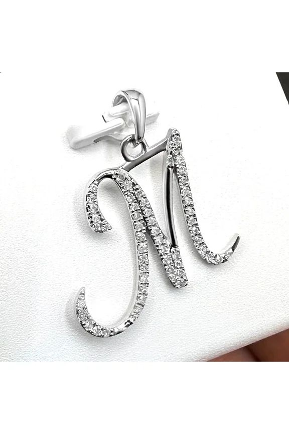 14K White Gold Plated 2Ct Round Cut Lab Created Diamond M Initial Pendant Necklace