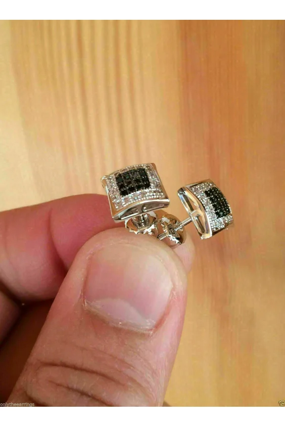 14K White Gold Plated 2Ct Round Cut Lab-Created Diamond Stud Earrings Men's Women's