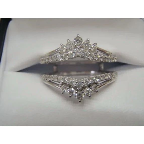 14K White Gold Plated 2Ct Round Cut Simulated Diamond Women's Enhancer Wrap Guard Wedding Ring