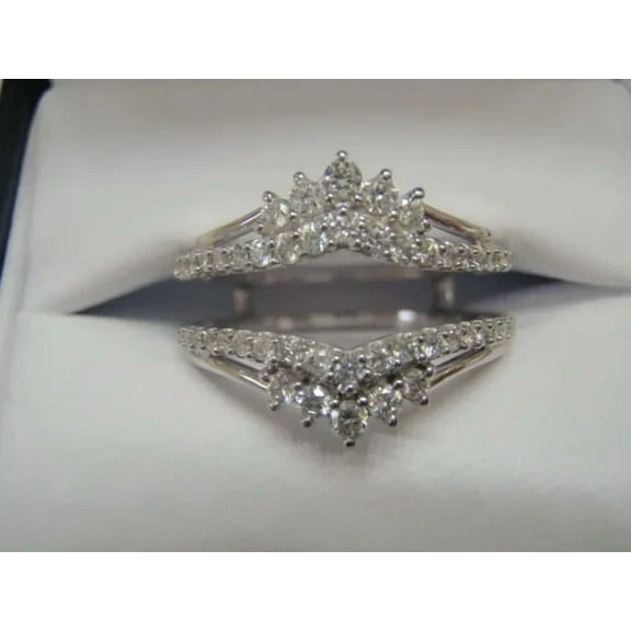 14K White Gold Plated 2Ct Round Cut Simulated Diamond Women's Enhancer Wrap Guard Wedding Ring