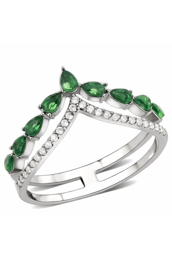 14K White Gold Plated 3Ct Pear Cut Green Emerald Lab-Created Diamond Crown Ring