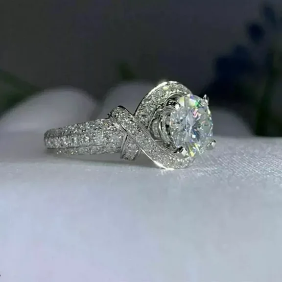 14K White Gold Plated 3Ct Round Cut Lab-Created Diamond Wedding Engagement Ring