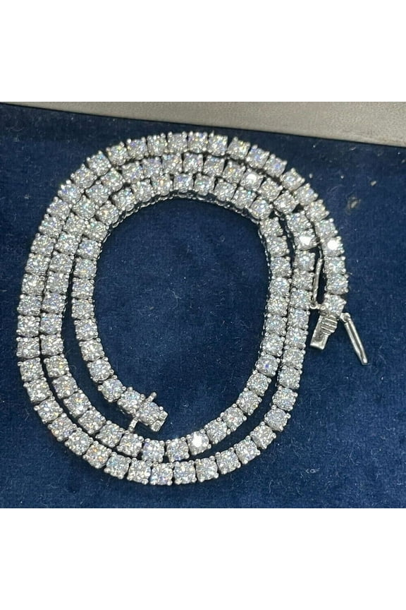 14K White Gold Plated 3MMRound Simulated Diamond Choker Tennis Necklace 18"inch