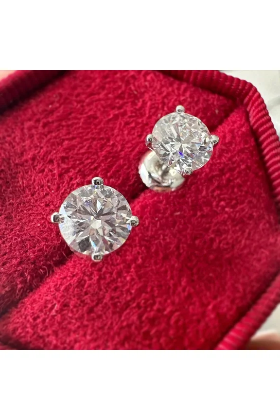 14K White Gold Plated 4Ct Round Cut Lab Created Diamond Solitaire Stud Earrings