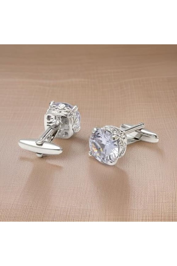 14K White Gold Plated 925 Silver 3Ct Lab Created Diamond Wedding Men's Cufflinks