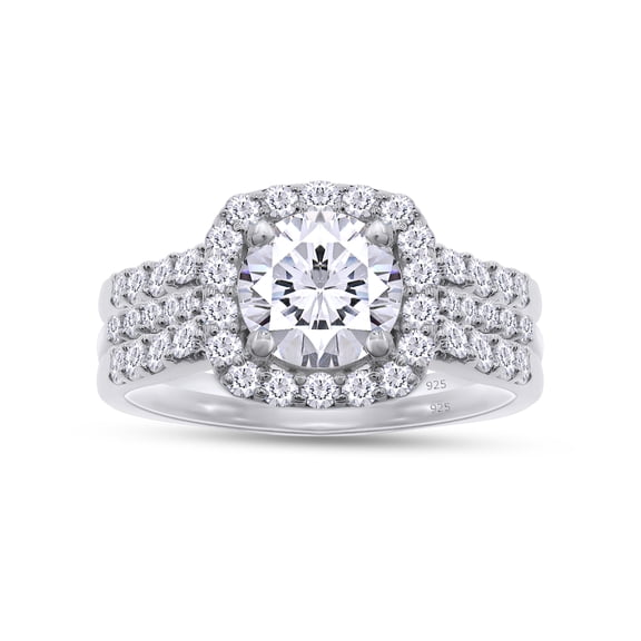 14K White Gold Plated 925 Sterling Silver Lab Created Moissanite Diamond Cushion Frame Three-in-One Round Halo Wedding Engagement Promise Ring Eternity Band for Women(1.6 CTTW,G-H/VVS1)-4