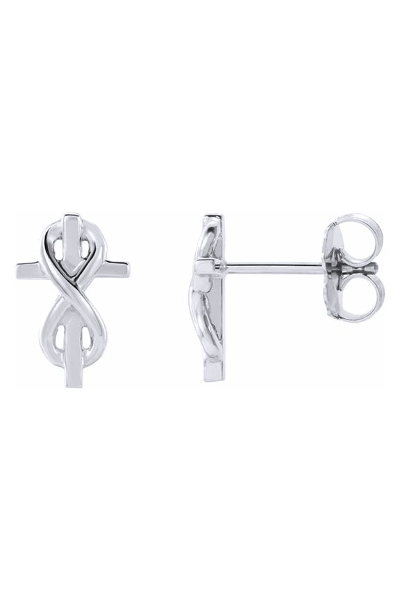 14K White Gold Plated 925 Sterling Silver Minimalist Dainty Infinity-Inspired Cross Stud Earrings