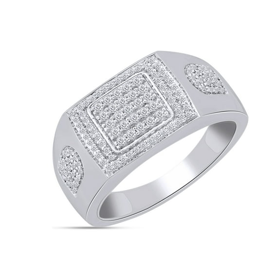 AFFY 14K White Gold Plated 925 Sterling Silver Round Cut Natural Diamond Square Frame Engagement Ring For Men's (0.5 Cttw, I2-I3 Clarity), Ring Size-4