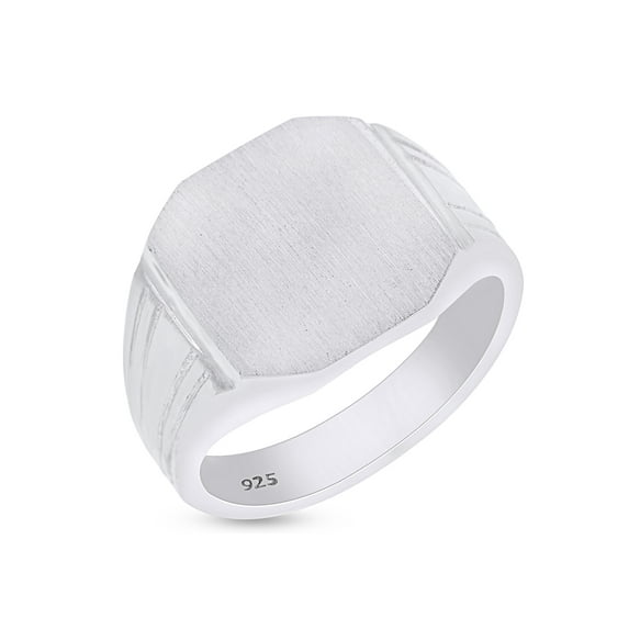 AFFY 14K White Gold Plated 925 Sterling Silver Signet Men's Rings - The Phoebus Signet Ring, Ring Size 9