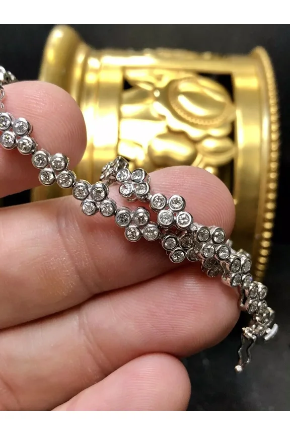 14K White Gold Plated Bezel Set Bubble 7Ct Natural Moissanite Diamond Bracelet