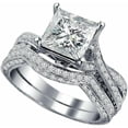 thumbnail image 1 of 14K White Gold-Plated Bridal Set 2 CT Princess Cut White Diamond Engagement Ring with Curved Wedding Band 925 Sterling Silver Anniversary Gift For Women, 1 of 1
