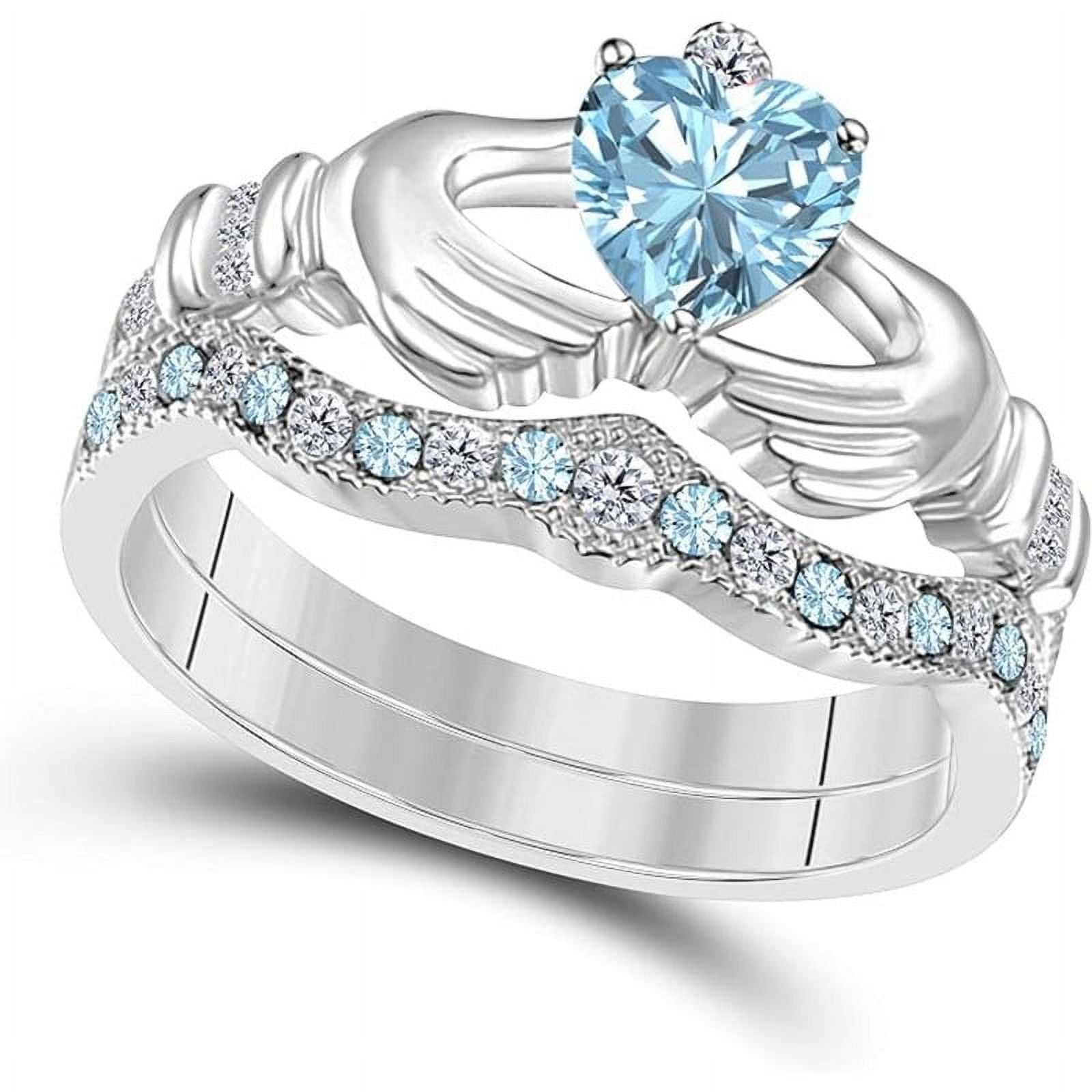 14K White GoldPlated Crown Design Claddagh Bridal Set 1 CT HeartCut