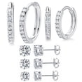 thumbnail image 1 of 14K White Gold Plated Cubic Zirconia Hoops Huggie Stud Earrings Set 316L Stainless Steel Cubic Zirconia Earring for Women Pack of 5 Pairs, 1 of 6