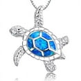 thumbnail image 1 of 14K White Gold Plated Deep Blue Sea Turtle Animal Frog Crab Cat Heart Opal Blue Enamel Cz Pendant Necklace for Woman Special Occasion Birthdays Holidays, 1 of 15