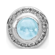 14K White Gold Plated Diamond & Cabachon Aquamarine Pendant