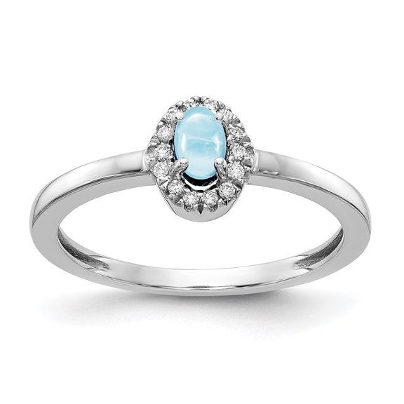 14K White Gold Plated Diamond & Cabachon Aquamarine Ring Size 7