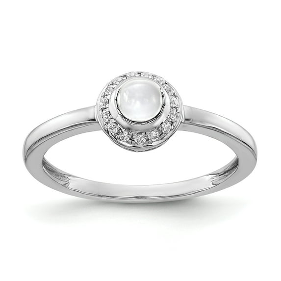 14K White Gold Plated Diamond & Cabachon White Topaz Ring Size 7