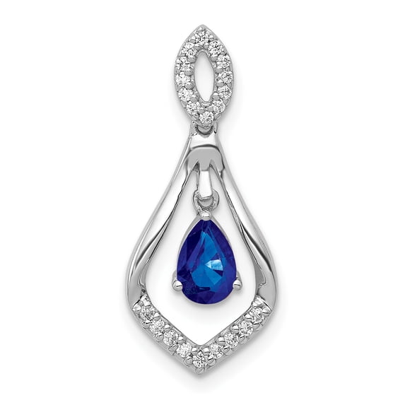 14K White Gold Plated Diamond and Sapphire Dangle Pendant