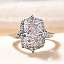 14K White Gold Plated Halo Engagement Ring 2.50 Carat Radiant Cut Lab Created Diamond