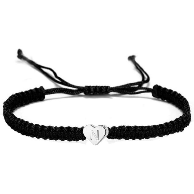 14K White Gold Plated Initial Heart String Bracelets for Women Men Teen