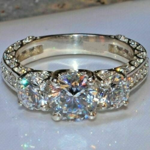 Luxe 14K White Gold Plated 925 Silver Moissanite Diamond Engagement & Wedding Ring for Women