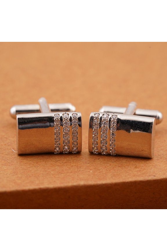 14K White Gold Plated Men's Shirt Cufflinks 2Ct Round Cut Lab Created Diamond Classic Silver Cufflinks For Men's