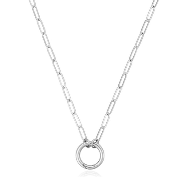 14K White Gold Plated Open Circle Carabiner Link Paperclip Necklace with Charm Holder Pendant, Jewelry Gifts for Women