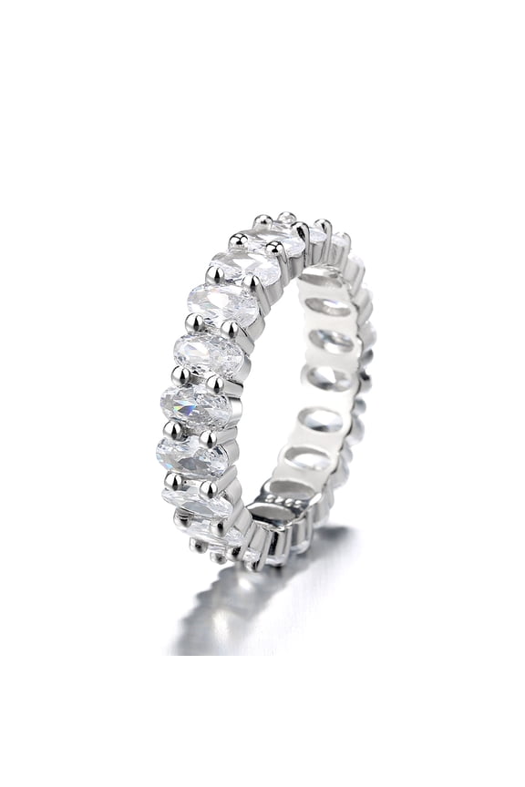 14K White Gold Plated Oval Cut Eternity Ring with Crystals