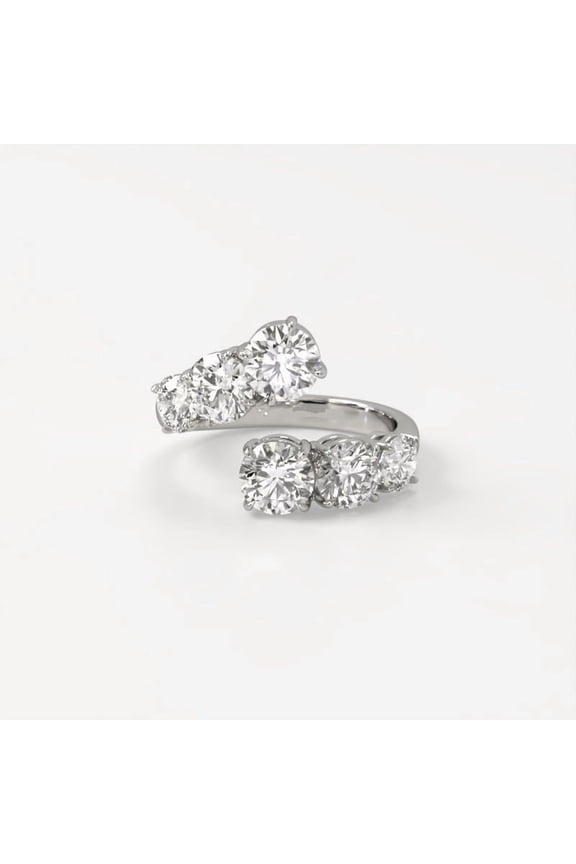 14K White Gold Plated Round Cut Moissanite Ring Open Wrap Multi Stone Cluster Band for Women